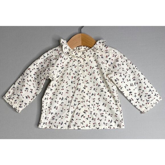 Bonpoint Cherry Print Ruffle Collar Long Sleeve Blouse Baby Girls 12 Mo (*6-9?)